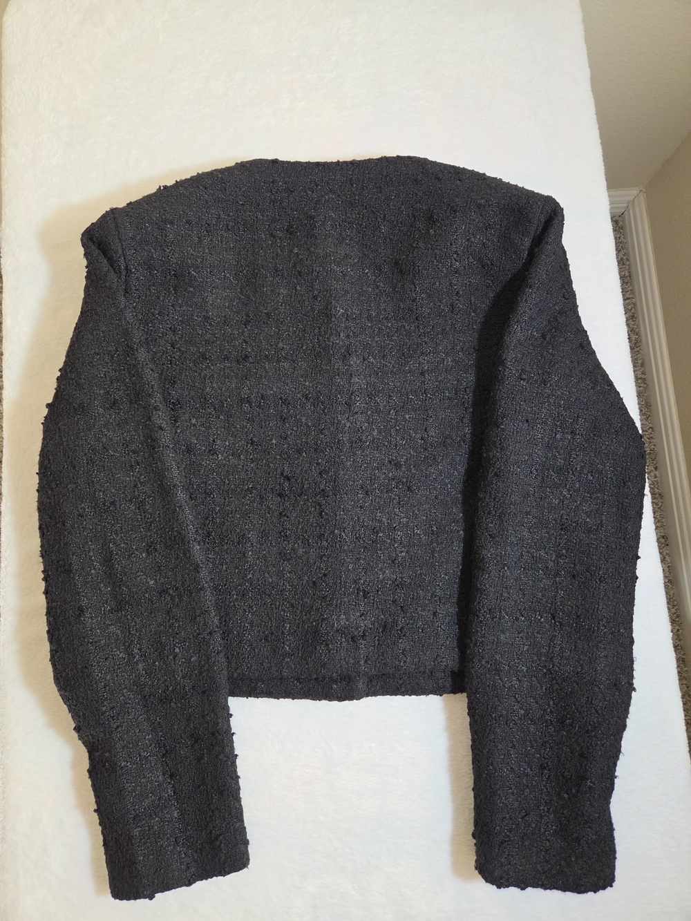 Abercrombie & Fitch Black Collarless Tweed Jacket Gold Buttons Size M - Picture 11 of 12
